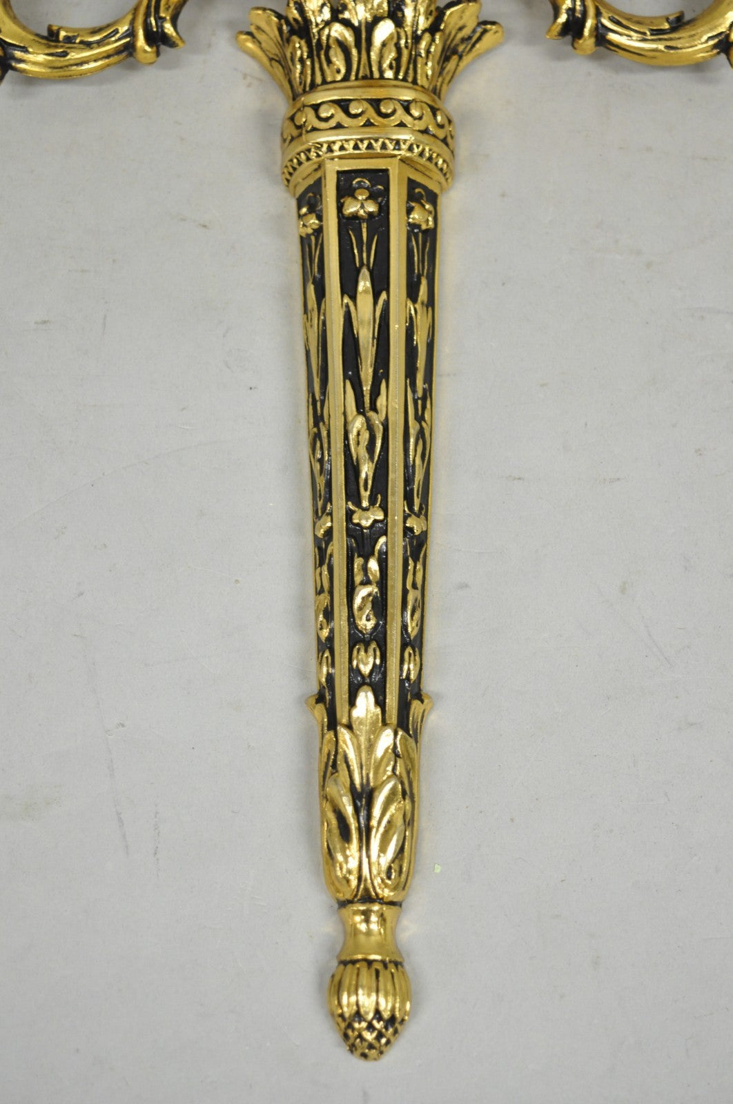 Vintage French Empire Gold Gilt Metal 3 Arm Torch Candelabra Wall Sconces a Pair