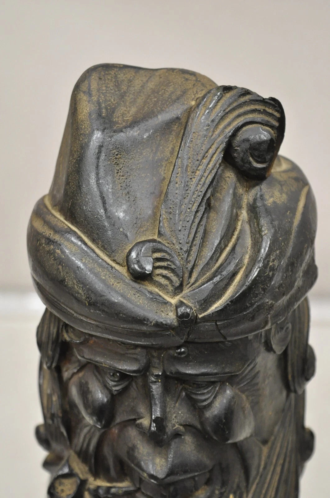 19th C European Black Forest Figural Wood Carved Bearded Man Lidded Tobacco Jar