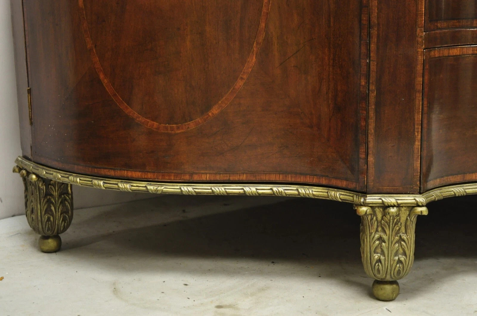 Antique French Louis XVI Style Mahogany Bow Front Bombe Buffet Commode Chest