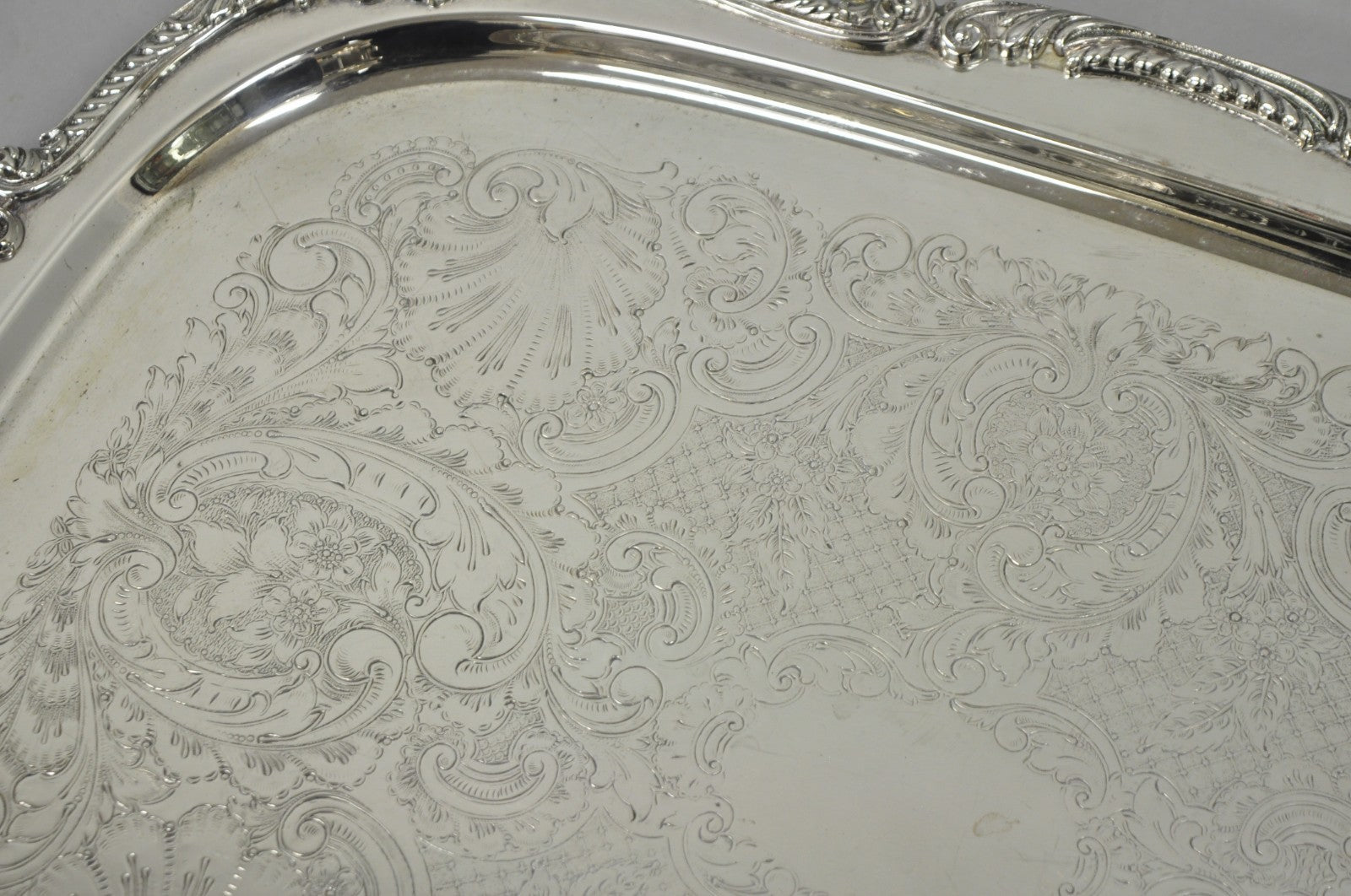 Antique English Victorian Silver Plated Ornate Twin Handle Bar Tray by BSC