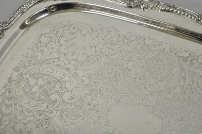 Antique English Victorian Silver Plated Ornate Twin Handle Bar Tray by BSC