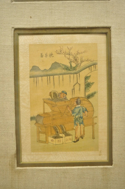 Vintage Asian Oriental Framed Art Prints with Narrow Gold Frames - a Pair