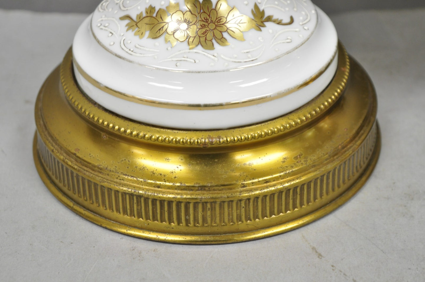 Vintage French Louis XV White Porcelain Ginger Jar Gold Flower Table Lamps Pair