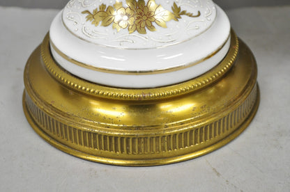 Vintage French Louis XV White Porcelain Ginger Jar Gold Flower Table Lamps Pair