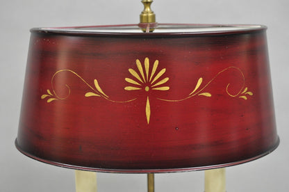 Vintage French Empire Red Painted Tole Metal Bouillotte Desk Table Lamp w/ Shade