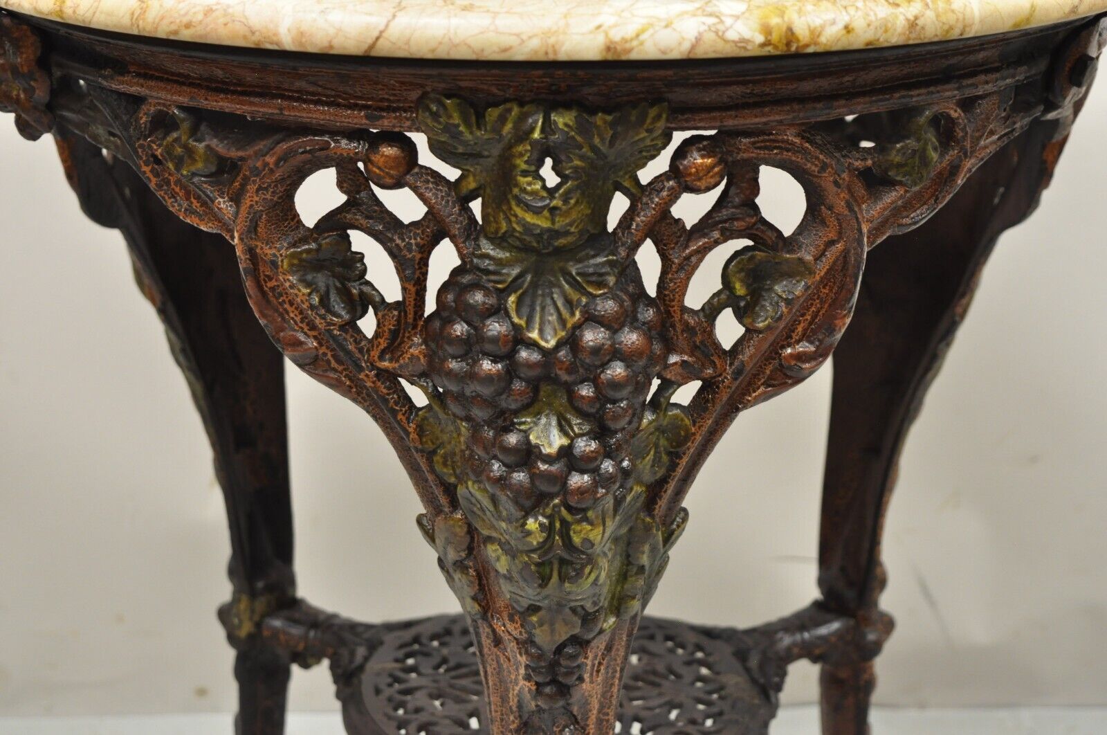 Antique English Victorian Cast Iron Round Marble Top Pub Table