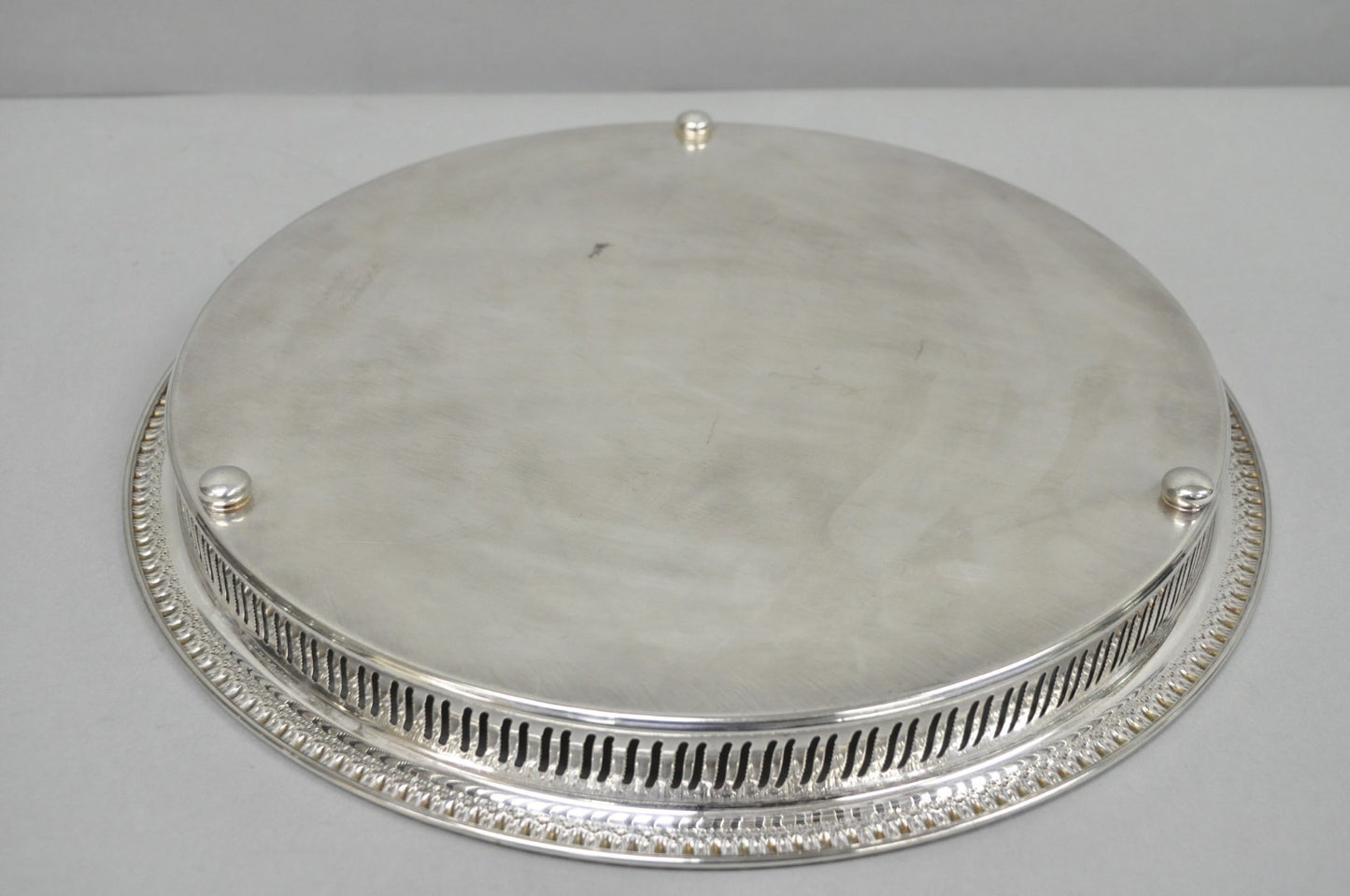 Webster Wilcox "Brandon Hall" 7572G Silver Plated Reticulated 15" Round Bar Tray