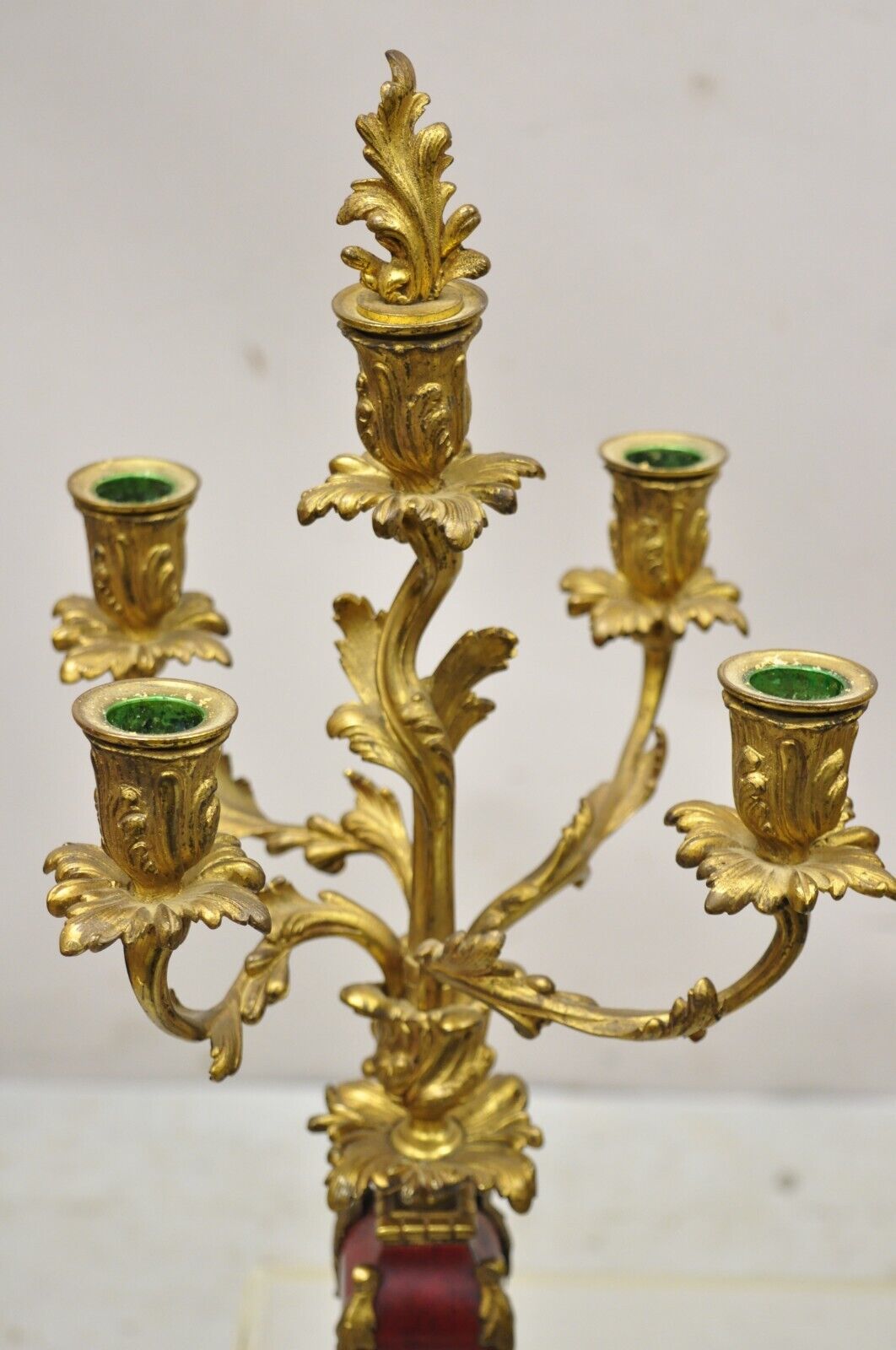 Antique French Louis XV Rococo Style Gold Gilt Bronze Candelabras - a Pair