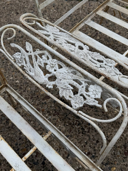 Vintage Russell Woodard "Kissing Birds" Wrought Iron Patio Lounge Chair - Pair