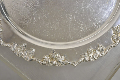 Antique English Victorian Silver Plated Grapevine Round Serving Platter Tray