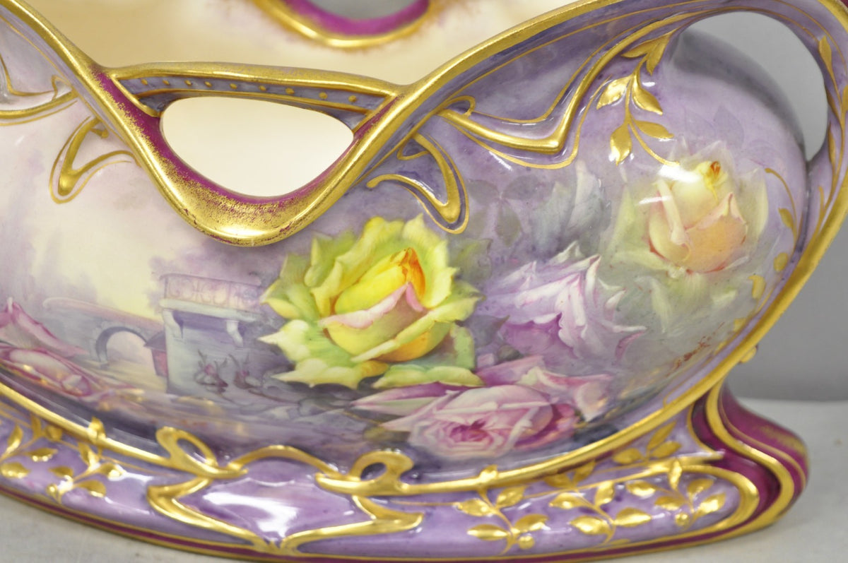 Antique Franz Anton Mehlem Royal Bonn Germany Art Nouveau Purple Jardinière Vase