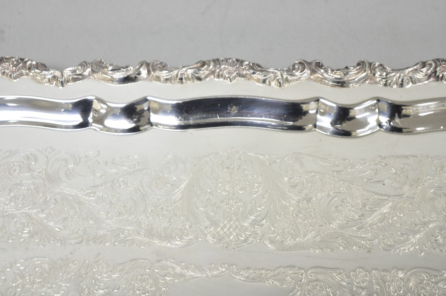 Vintage Sheridan Victorian Silver Plated Narrow Footed Serving Platter Bar Tray