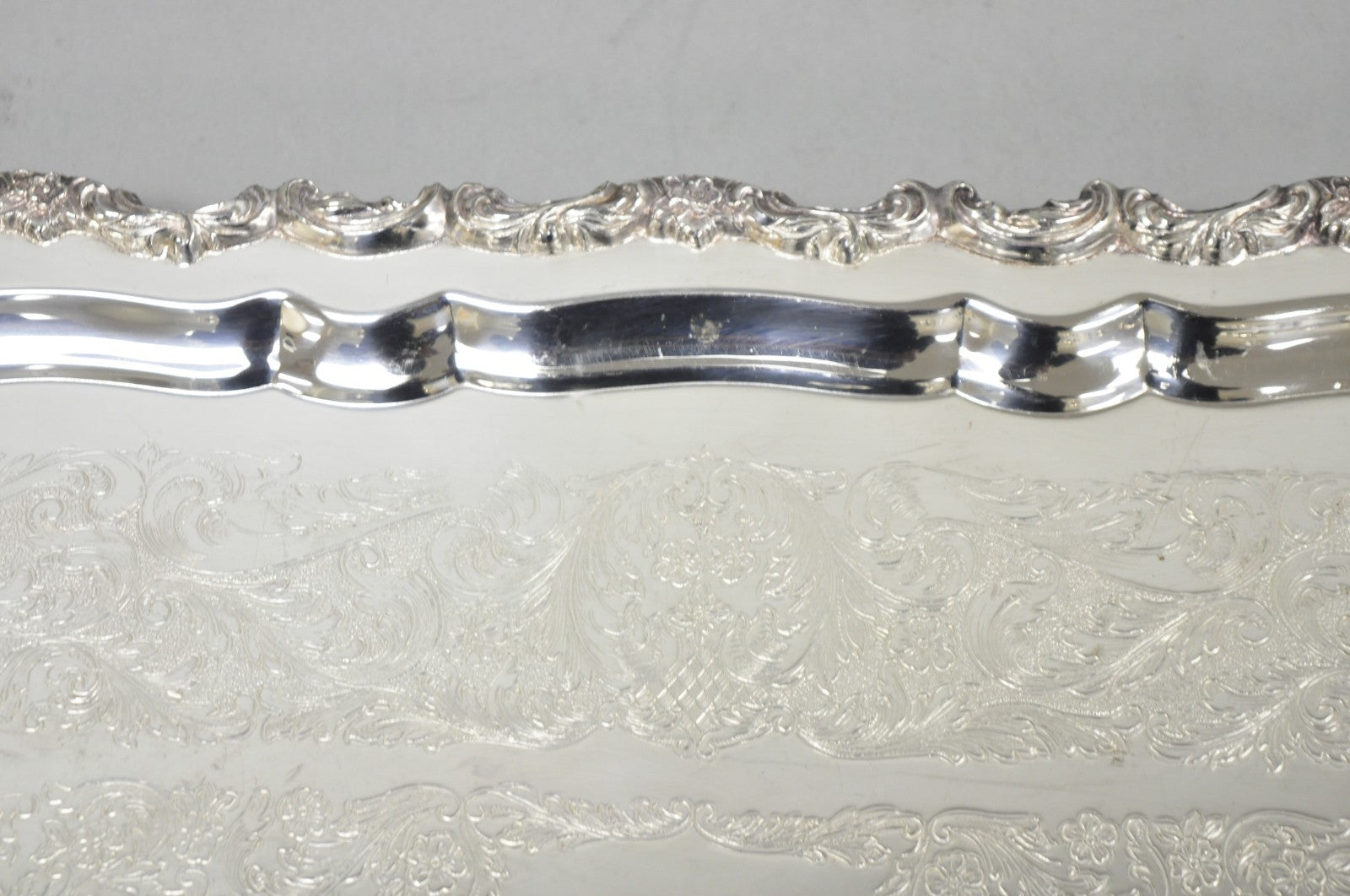 Vintage Sheridan Victorian Silver Plated Narrow Footed Serving Platter Bar Tray