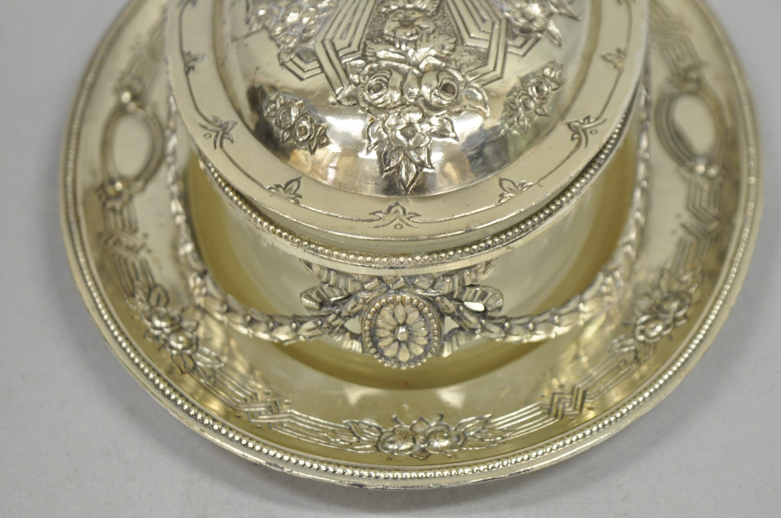 Antique Corbell & Co England Edwardian Adam Silver Plated Ornate Butter Dish