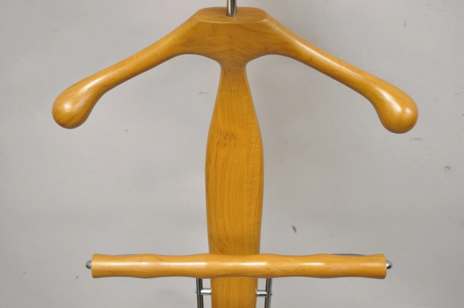 Porada Italian Post Modern Sculpted Walnut Wood and Chrome Clothing Suit Valet