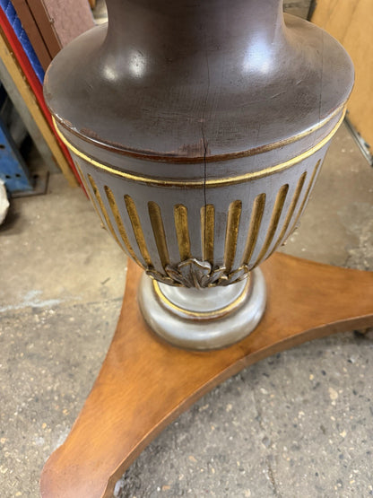 Vintage Italian Neoclassical Style Urn Pedestal Round Marble Side Tables - Pair