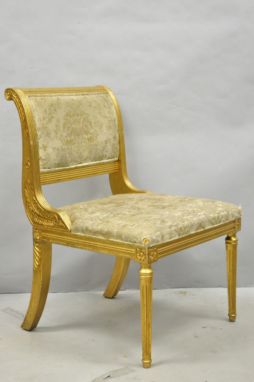Neoclassical Regency Style Gold Carved Wood Dining Room Chairs - Set of 10
