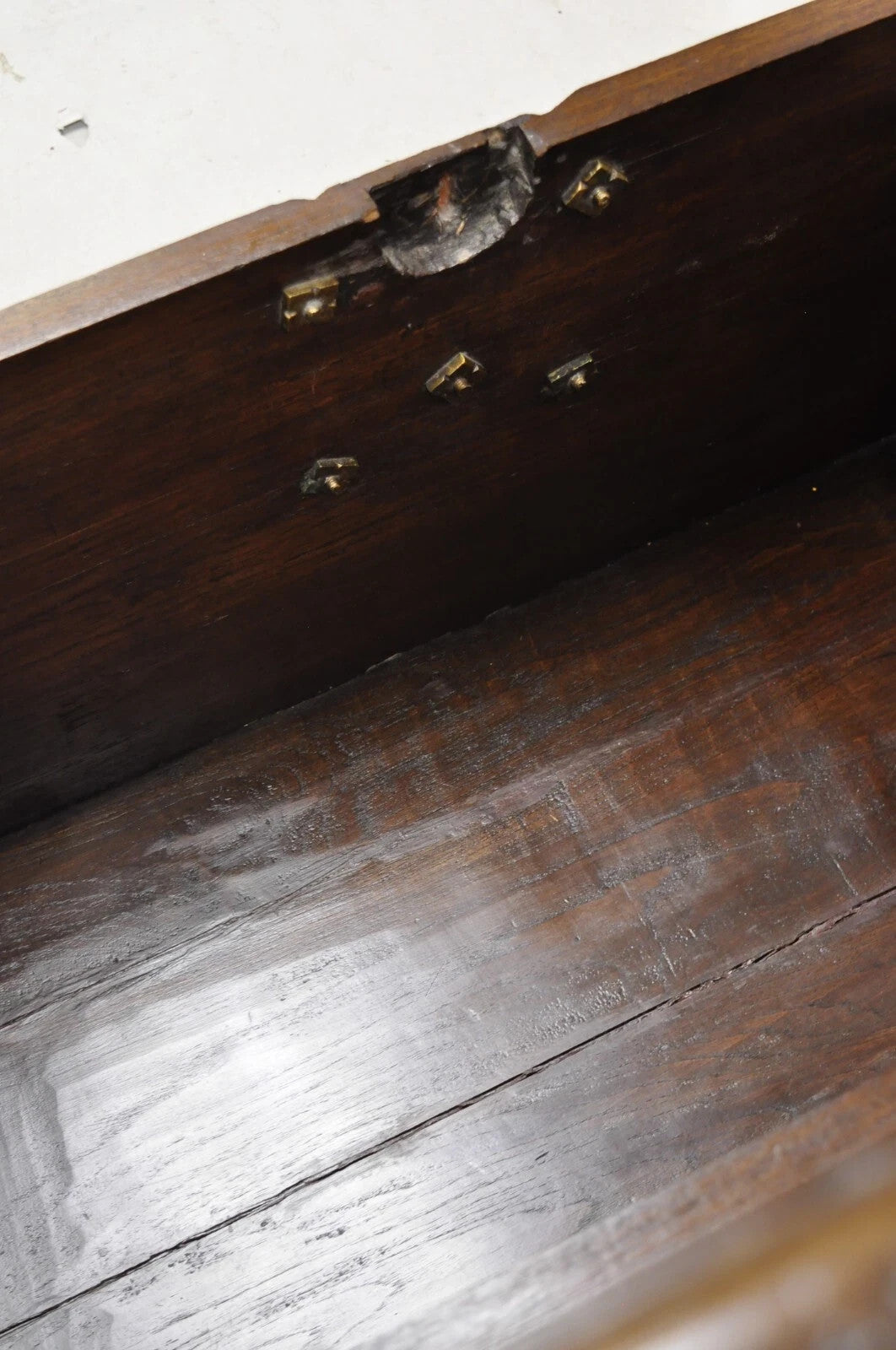 Antique Anglo Indian Oak Wood & Brass Mounted Syrian Coffer Blanket Chest Trunk