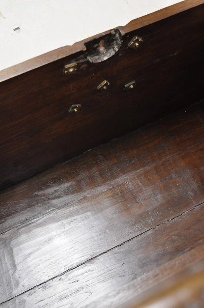 Antique Anglo Indian Oak Wood & Brass Mounted Syrian Coffer Blanket Chest Trunk