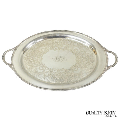 Vintage English Victorian EGW&S Silver Plated Oval Serving Platter Tray w/ Mono