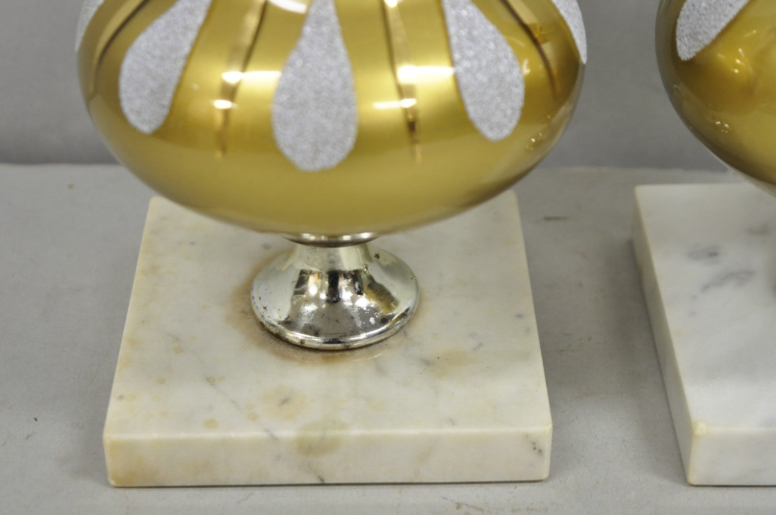 Vintage Mid Century Modern Gold Teardrop Diamond Vanity Table Lamps - a Pair