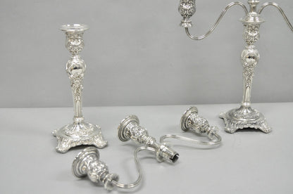 Vintage WM Rogers & Son Silver Plated 3 Arm Convertible Candelabra - a Pair