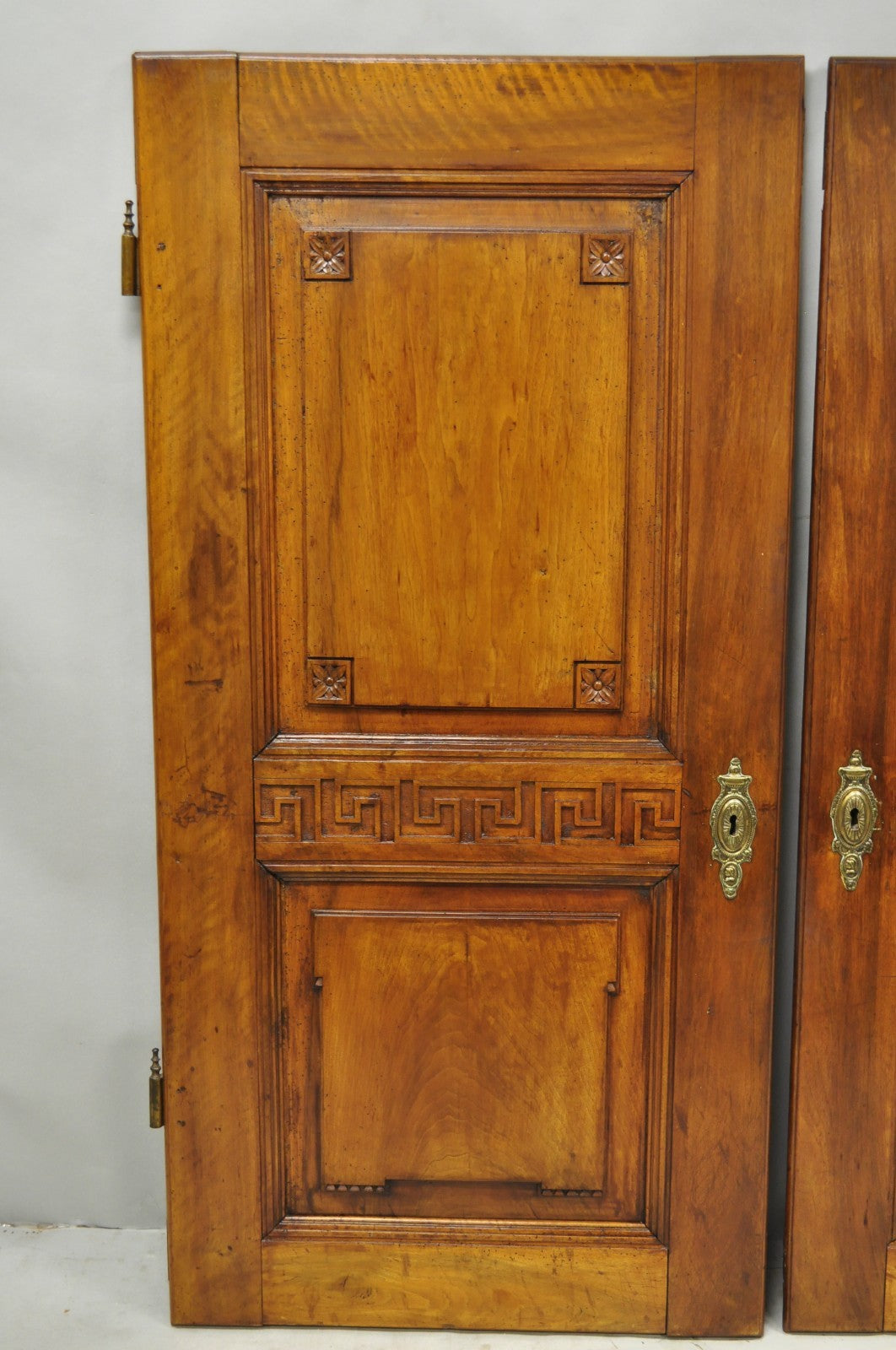 Antique French Country Louis XV Style Carved Walnut Cabinet Doors - a Pair