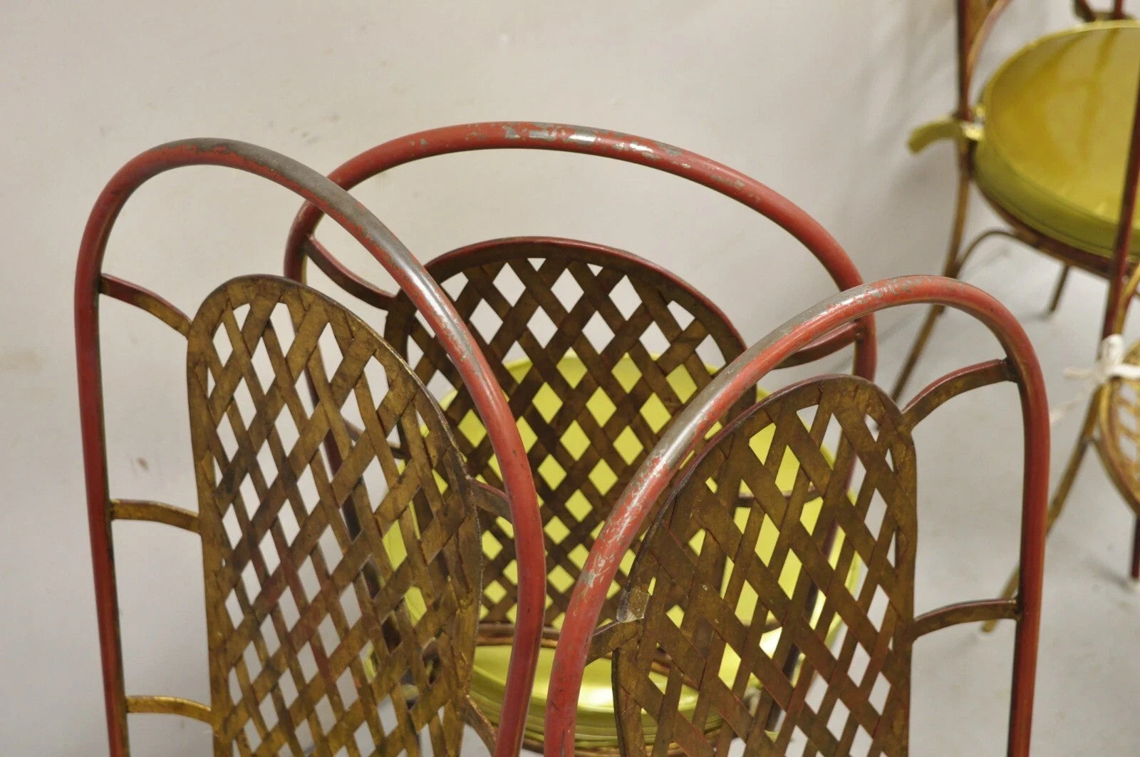 Vintage Italian Hollywood Regency Iron Gold Gilt Lattice Dining Set - 7 Pc Set