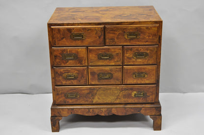 Vintage Italian Olive Wood Veneer Campaign Chest of Drawers Cabinet Side Table
