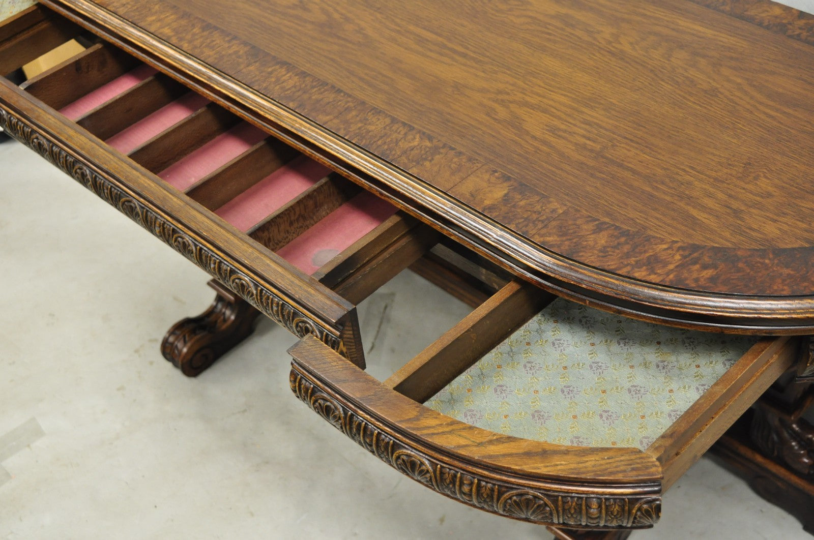 Antique Italian Renaissance Figural Carved Griffin Oak Flip Top Library Table