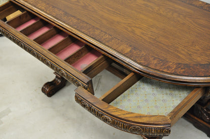 Antique Italian Renaissance Figural Carved Griffin Oak Flip Top Library Table