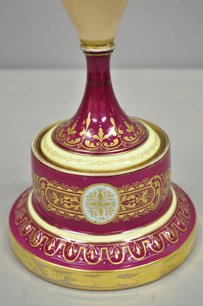 Antique Royal Vienna Austrian Porcelain 21" Hand Painted Red Urn Vase with Lid