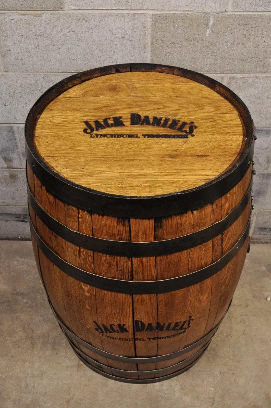 Jack Daniels Whiskey Barrel Engraved Oak Wood with Metal Bands