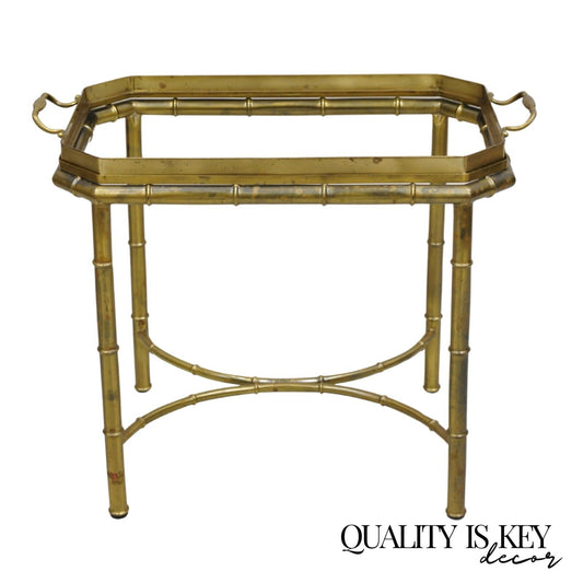 Vintage Italian Hollywood Regency Brass Faux Bamboo Tray Top Accent Side Table