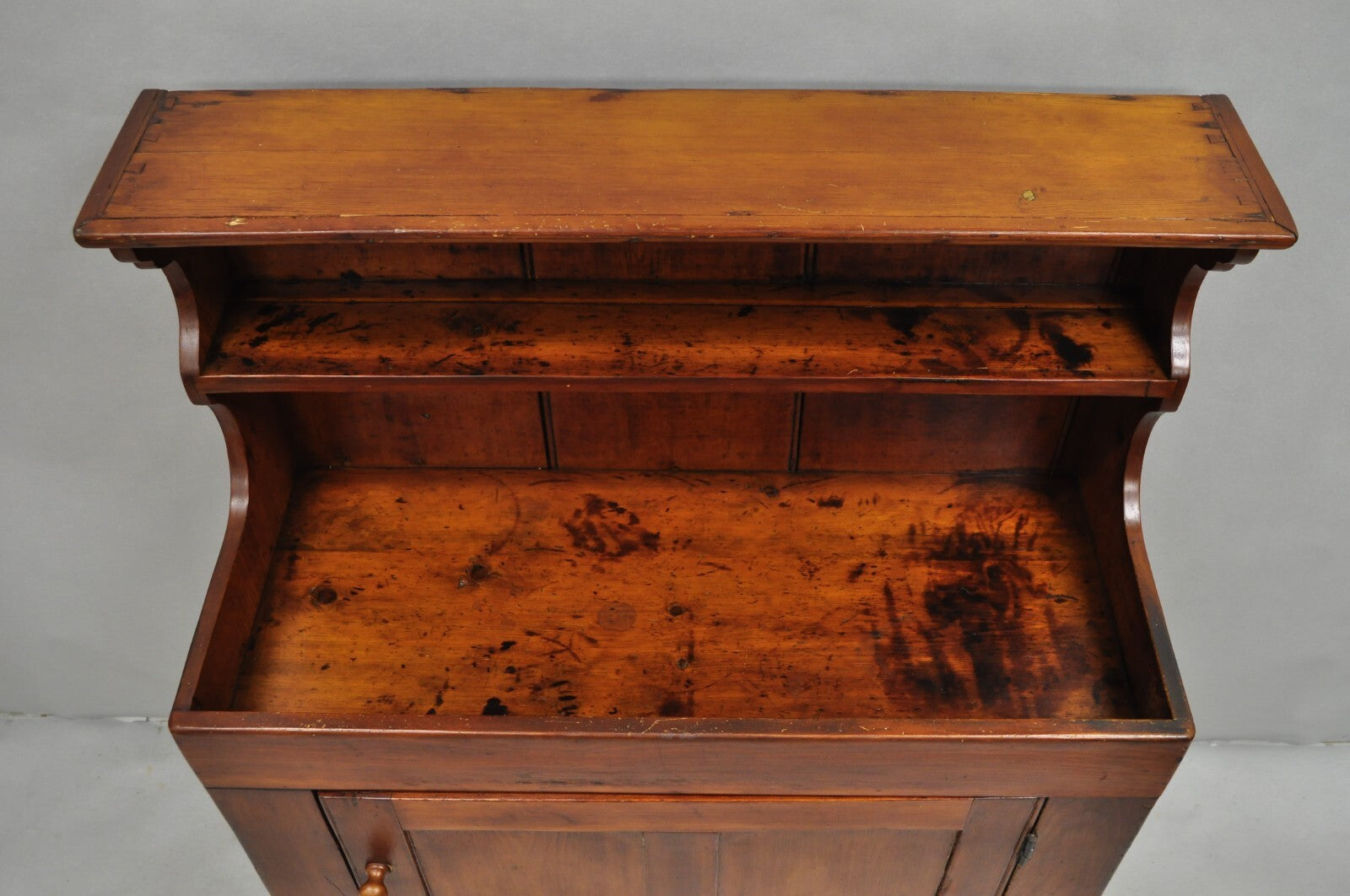 Antique French Country Colonial Pine Wood 50" H Drysink Kitchen Jelly Cupboard