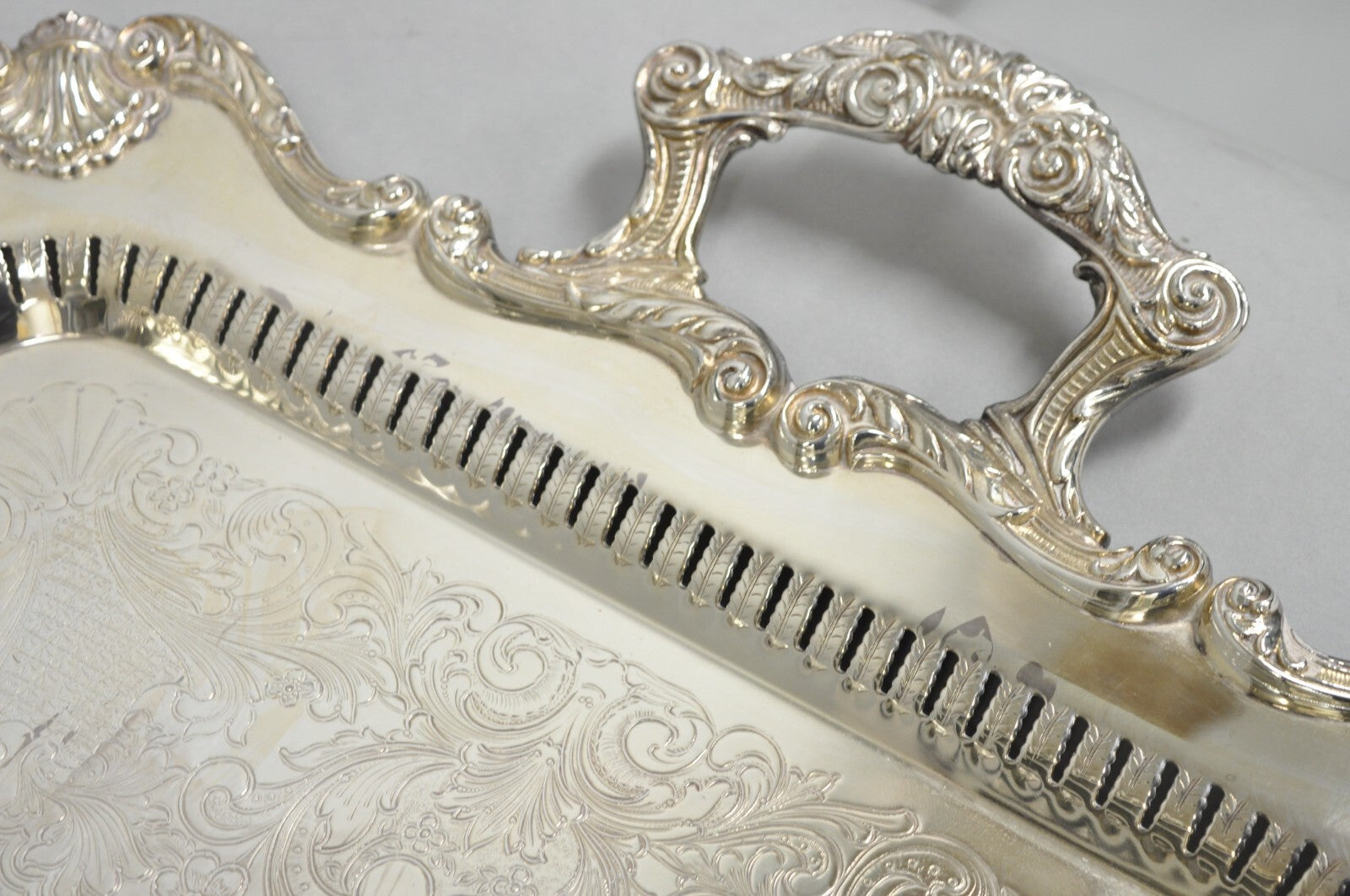 English Silver Large Victorian Silver Plated Rectangular Serving Platter Tray