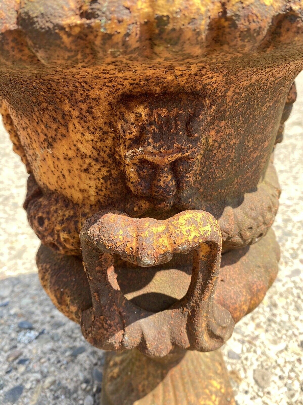 Cast Iron French Classical Style Urn Form 17" Outdoor Garden Planter with Faces