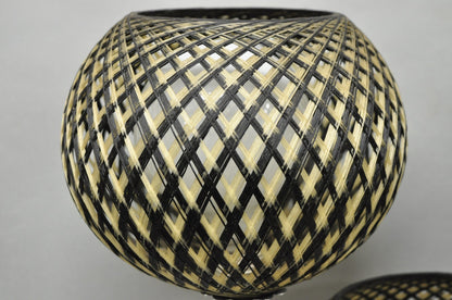 Vintage Mid Century Modern Woven Spun Fiberglass Triple Shade Table Lamp - Pair