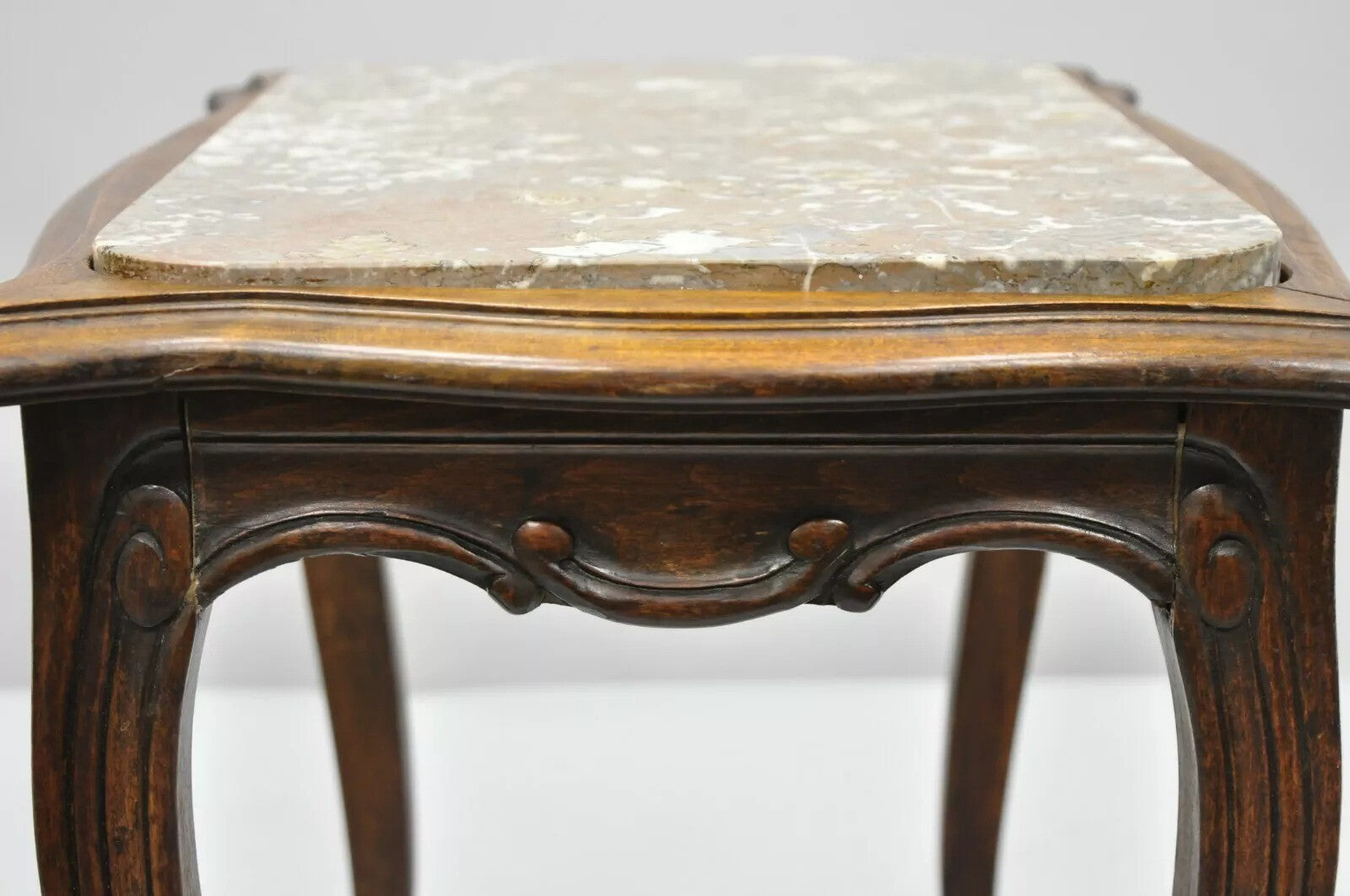 Vintage French Louis XV Style Walnut Marble Top Small Side Coffee Table