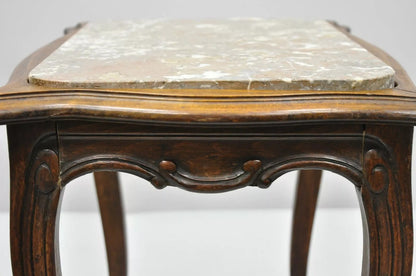 Vintage French Louis XV Style Walnut Marble Top Small Side Coffee Table