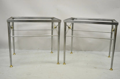 Italian Directoire Maison Jansen Style Brushed Steel & Brass End Tables - a Pair