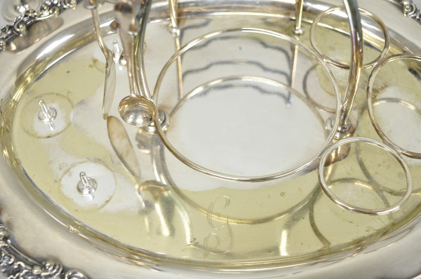 Antique Victorian Silver Plated Footed Cut Glass Breakfast Set Toast Rack w Tray