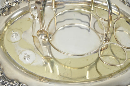 Antique Victorian Silver Plated Footed Cut Glass Breakfast Set Toast Rack w Tray
