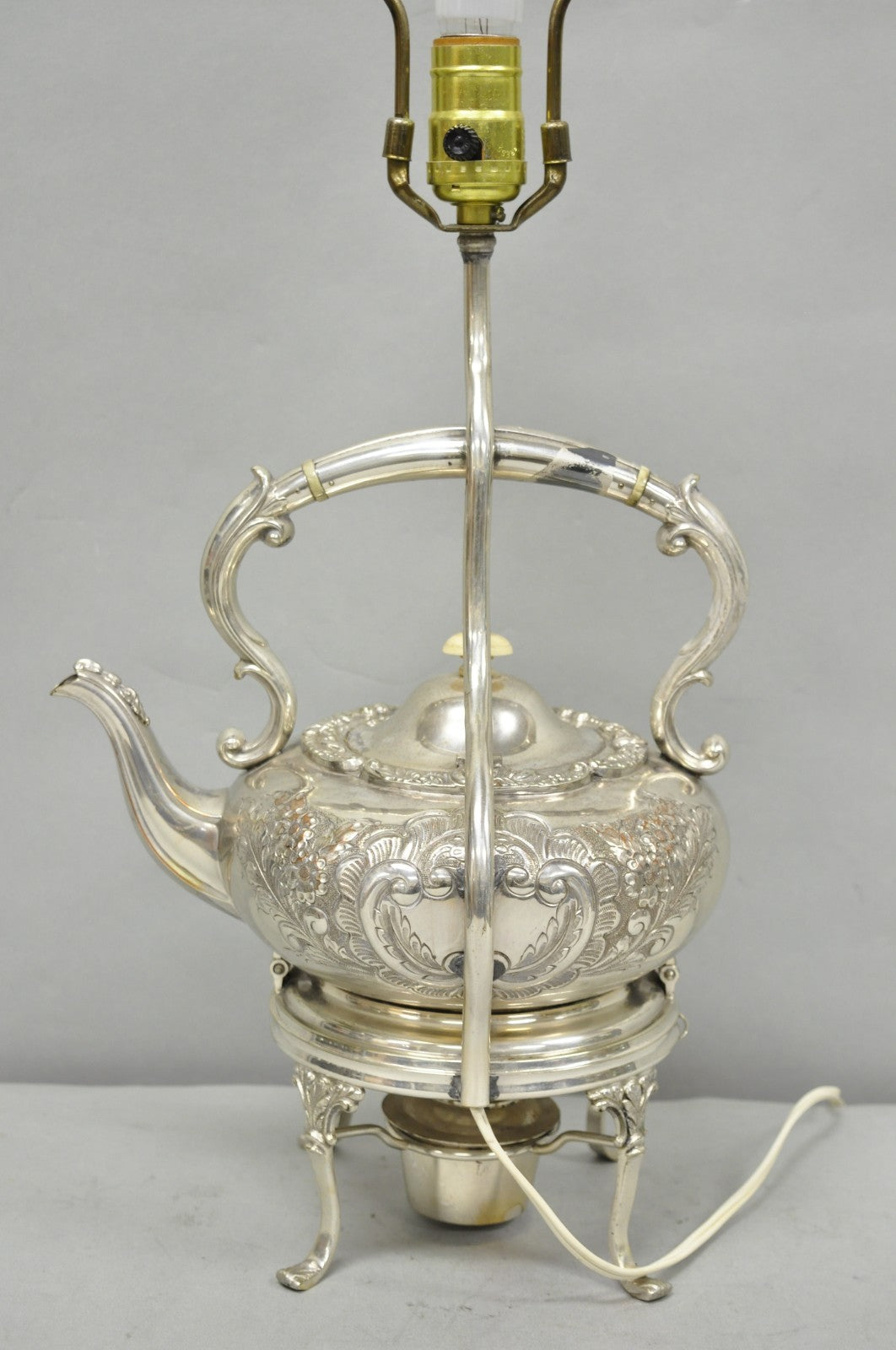 Antique Victorian Cheltenham Converted Silver Plated Tea Kettle Table Lamp