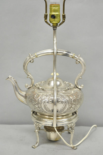 Antique Victorian Cheltenham Converted Silver Plated Tea Kettle Table Lamp