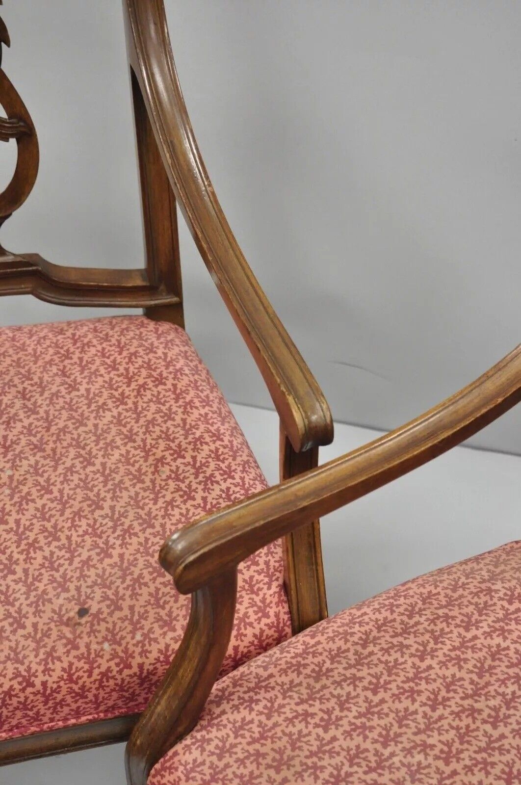 Antique French Louis XVI Style Harp Lyre Back Italian Mahogany Arm Chairs - Pair