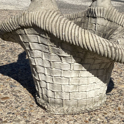 Vintage Cast Concrete Stone Large Garden Planter Woven Basket with Handle