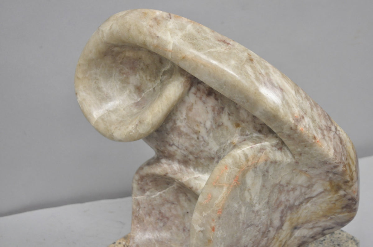 Vintage Seymour Shuren Modernist Pink Carved Marble Abstract Figure Sculpture