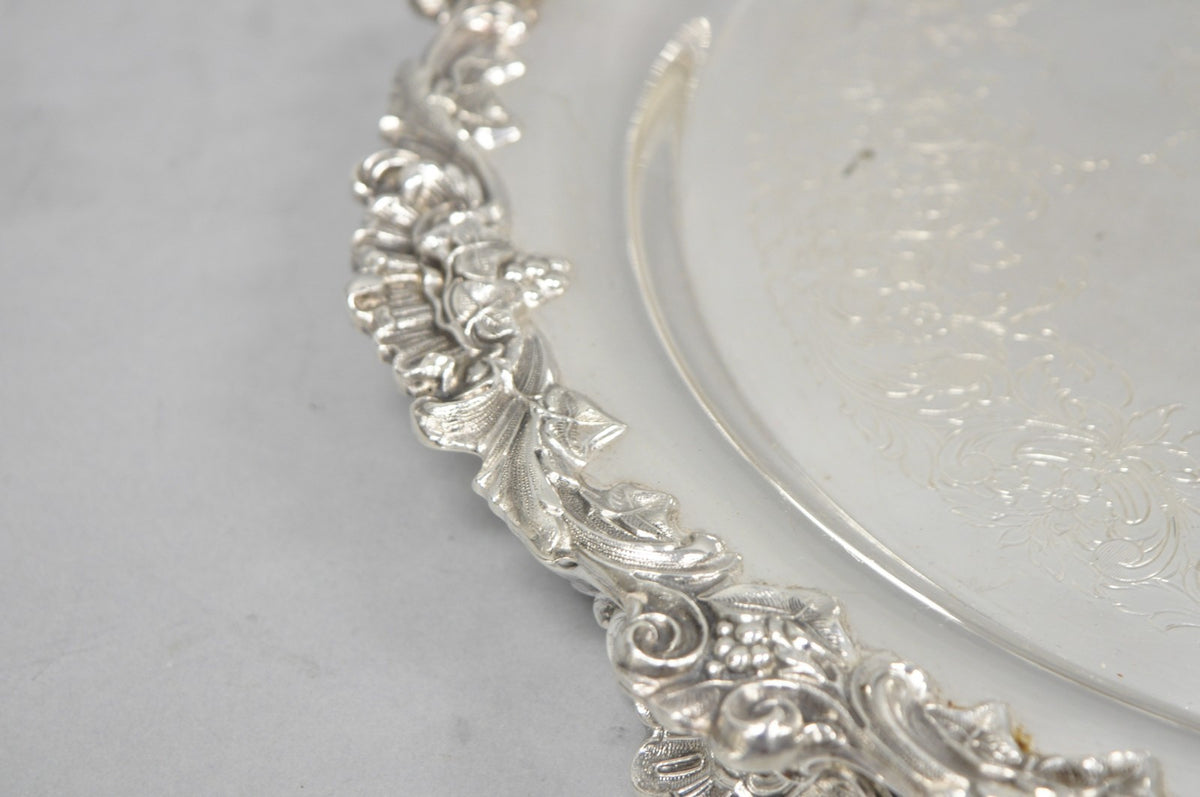 Vintage Wilcox Victorian Silver Plated Round Ornate Footed Salver Serving Tray