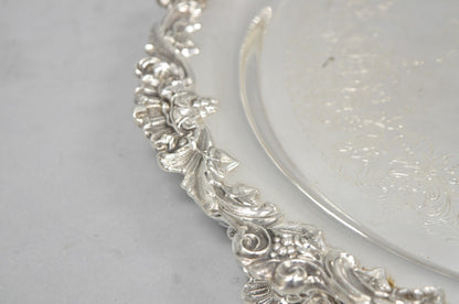 Vintage Wilcox Victorian Silver Plated Round Ornate Footed Salver Serving Tray